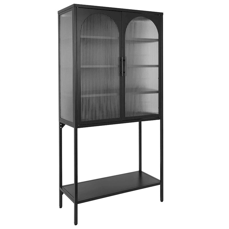 Meuble à étagères réglables avec 2 portes vitrées cintrées