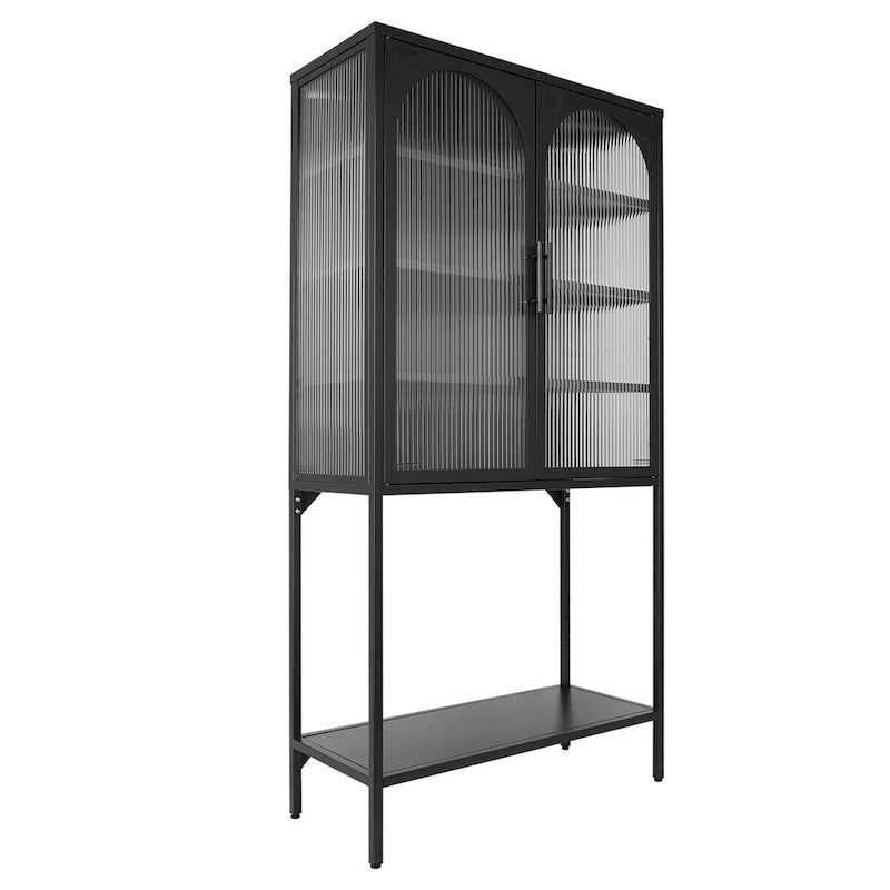 Meuble à étagères réglables avec 2 portes vitrées cintrées