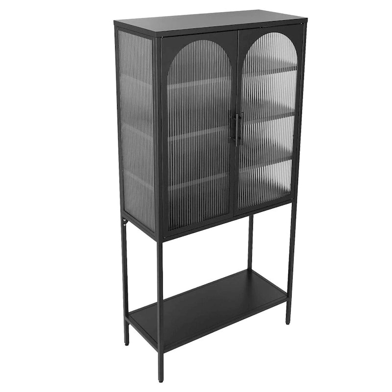 Meuble à étagères réglables avec 2 portes vitrées cintrées