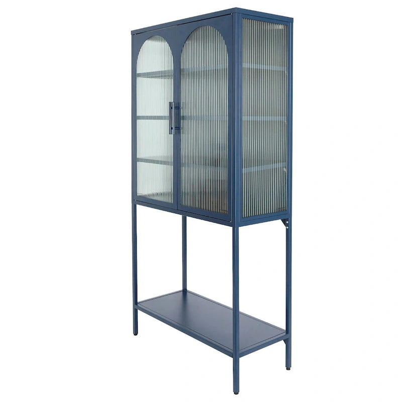 Meuble à étagères réglables avec 2 portes vitrées cintrées