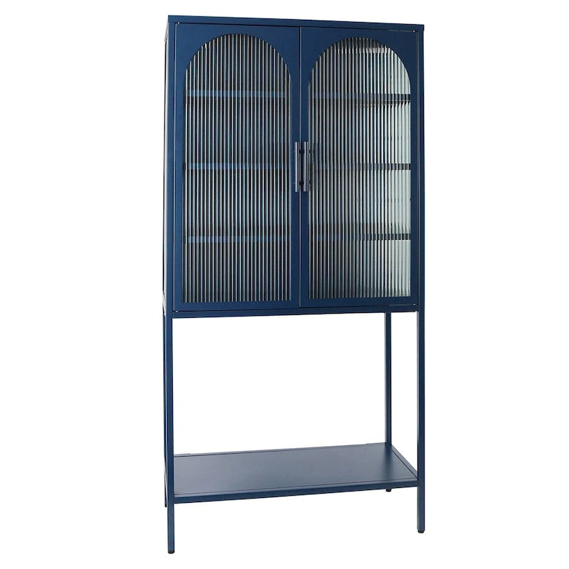 Meuble à étagères réglables avec 2 portes vitrées cintrées