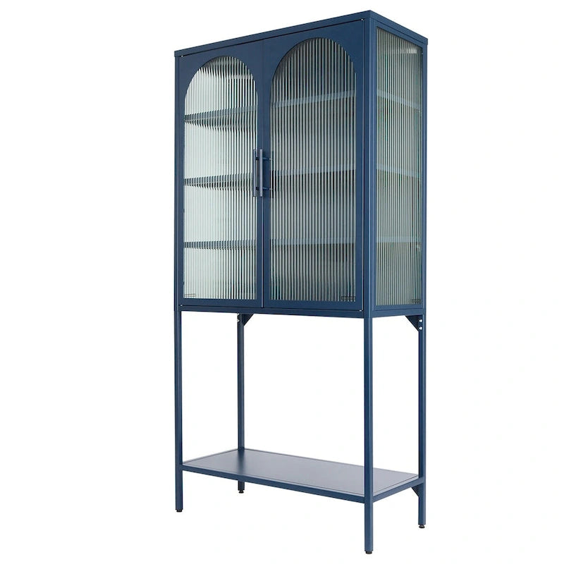 Meuble à étagères réglables avec 2 portes vitrées cintrées
