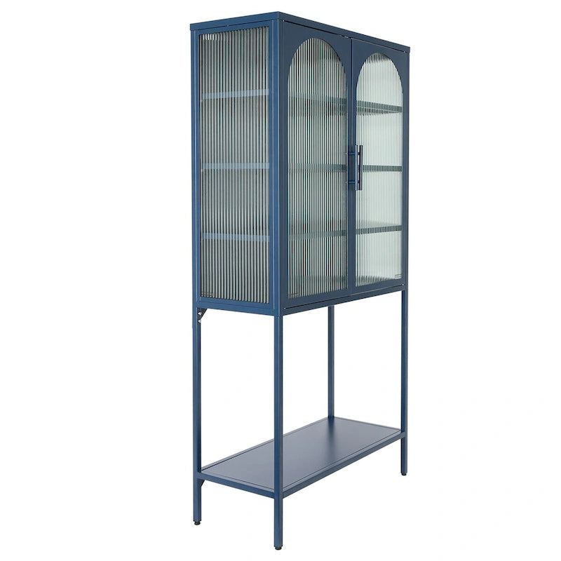 Meuble à étagères réglables avec 2 portes vitrées cintrées