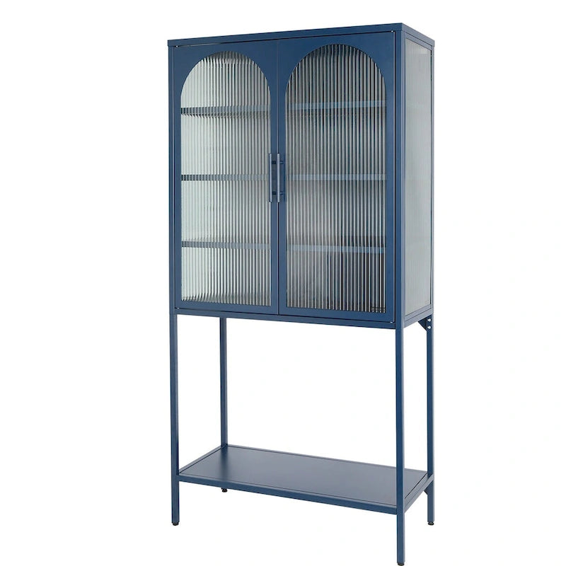 Meuble à étagères réglables avec 2 portes vitrées cintrées