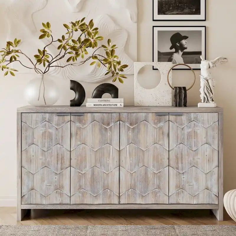 Armoire d'appoint style ferme, meuble en bois, buffet.