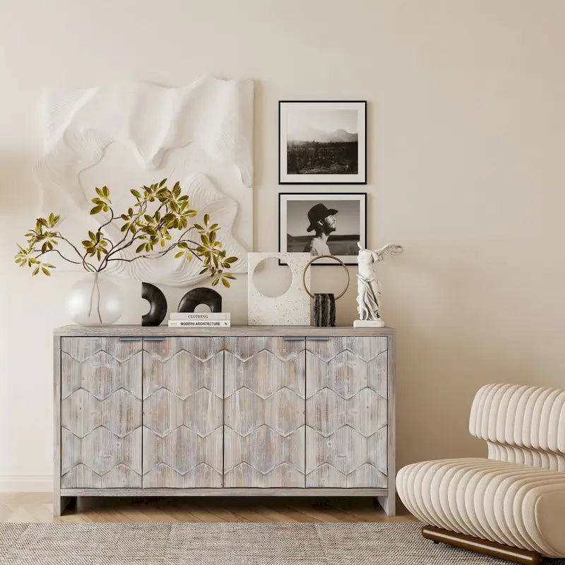 Armoire d'appoint style ferme, meuble en bois, buffet.