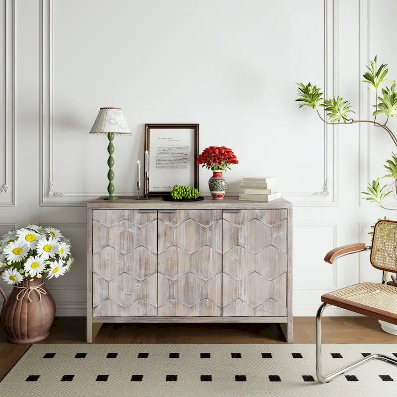 Armoire d'appoint style ferme, meuble en bois, buffet.