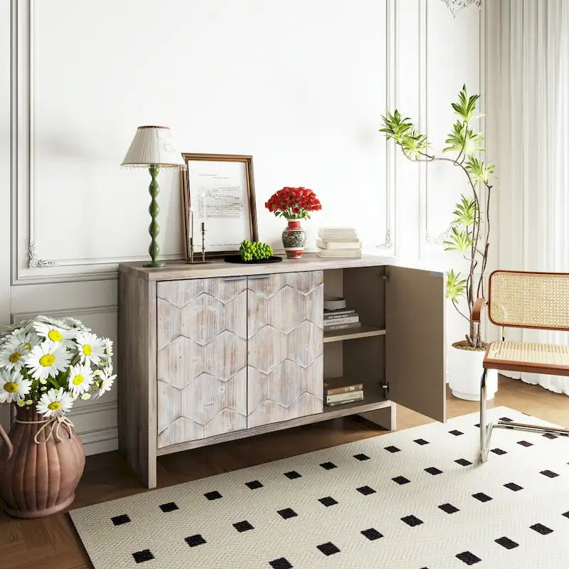 Armoire d'appoint style ferme, meuble en bois, buffet.