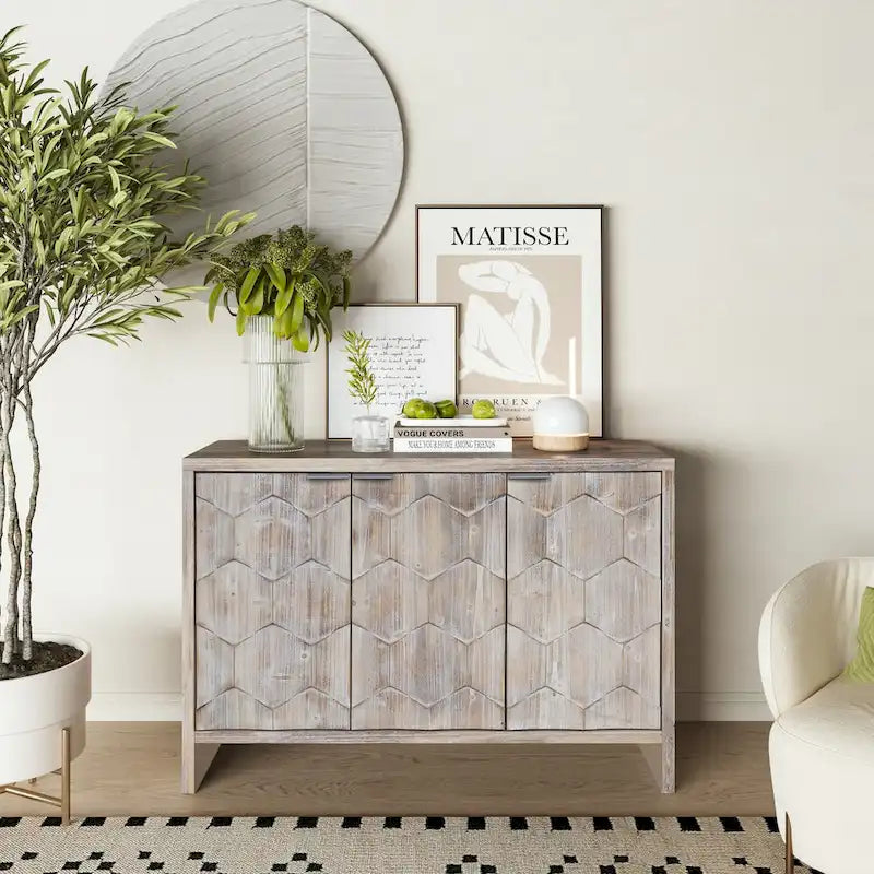 Armoire d'appoint style ferme, meuble en bois, buffet.