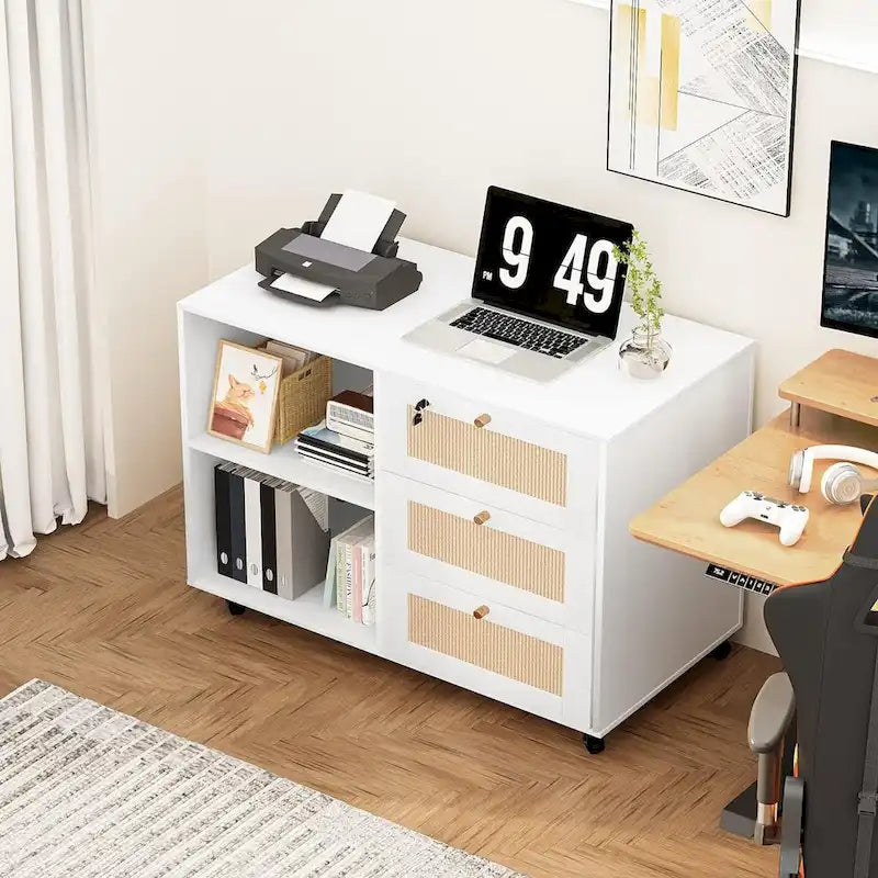 Classeur à Tiroirs avec Serrure, Armoire de Rangement, Classeur Latéral Mobile