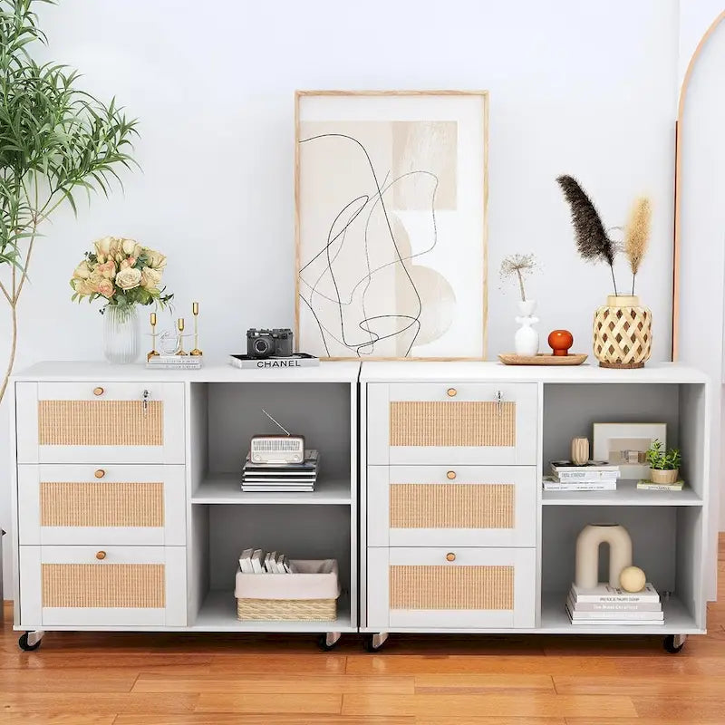 Classeur à Tiroirs avec Serrure, Armoire de Rangement, Classeur Latéral Mobile