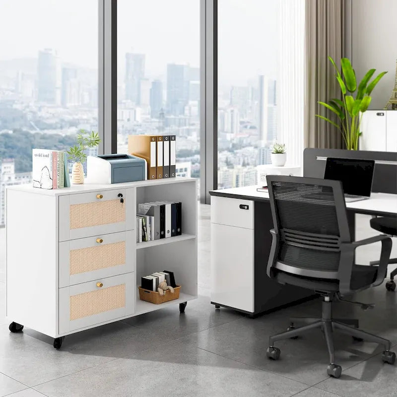 Classeur à Tiroirs avec Serrure, Armoire de Rangement, Classeur Latéral Mobile
