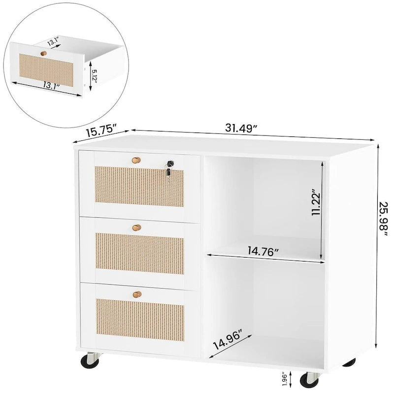 Classeur à Tiroirs avec Serrure, Armoire de Rangement, Classeur Latéral Mobile