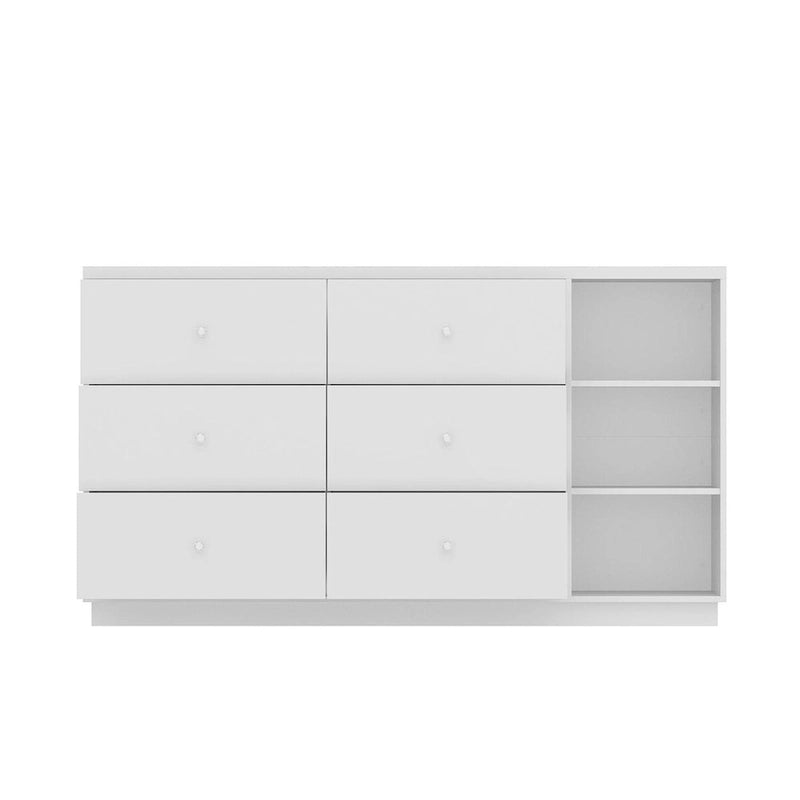 Bahut blanc avec de nombreux compartiments de rangement