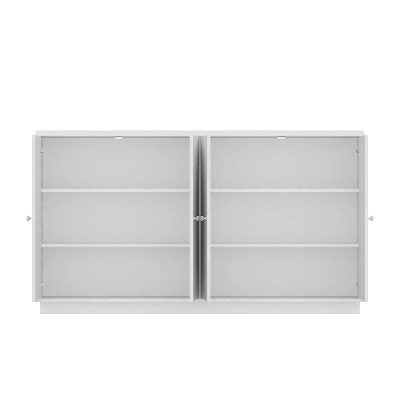 Bahut blanc avec de nombreux compartiments de rangement