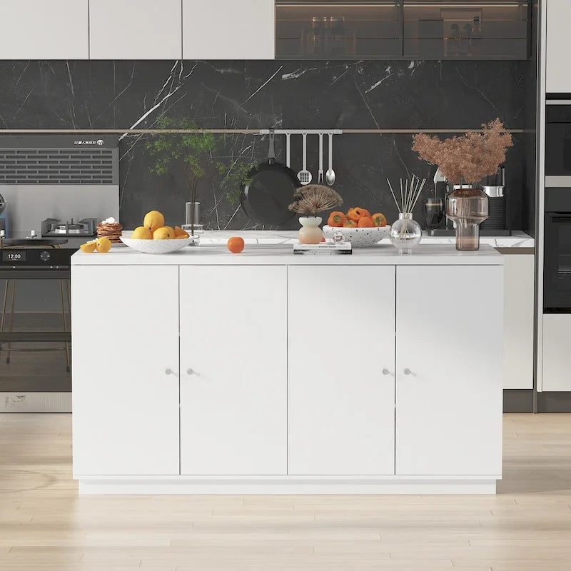 Bahut blanc avec de nombreux compartiments de rangement