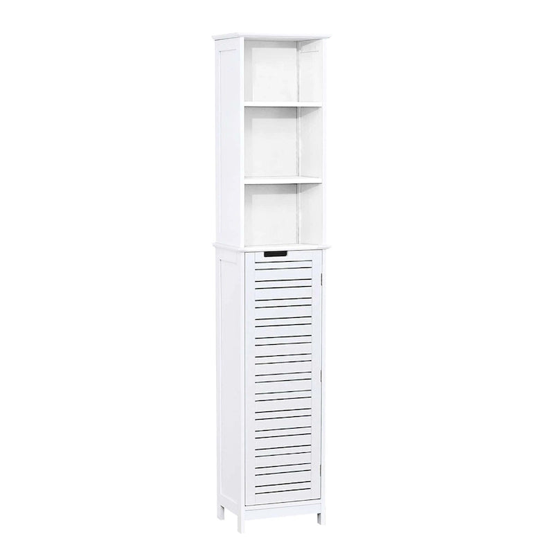 Armoire de rangement haute de salle de bain blanche, meuble de rangement étroit pour linge de maison