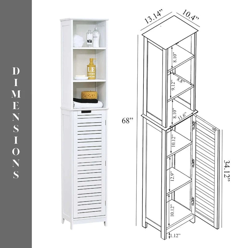 Armoire de rangement haute de salle de bain blanche, meuble de rangement étroit pour linge de maison