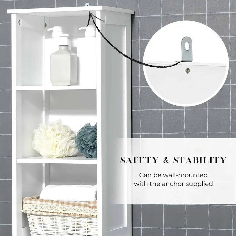 Armoire de rangement haute de salle de bain blanche, meuble de rangement étroit pour linge de maison