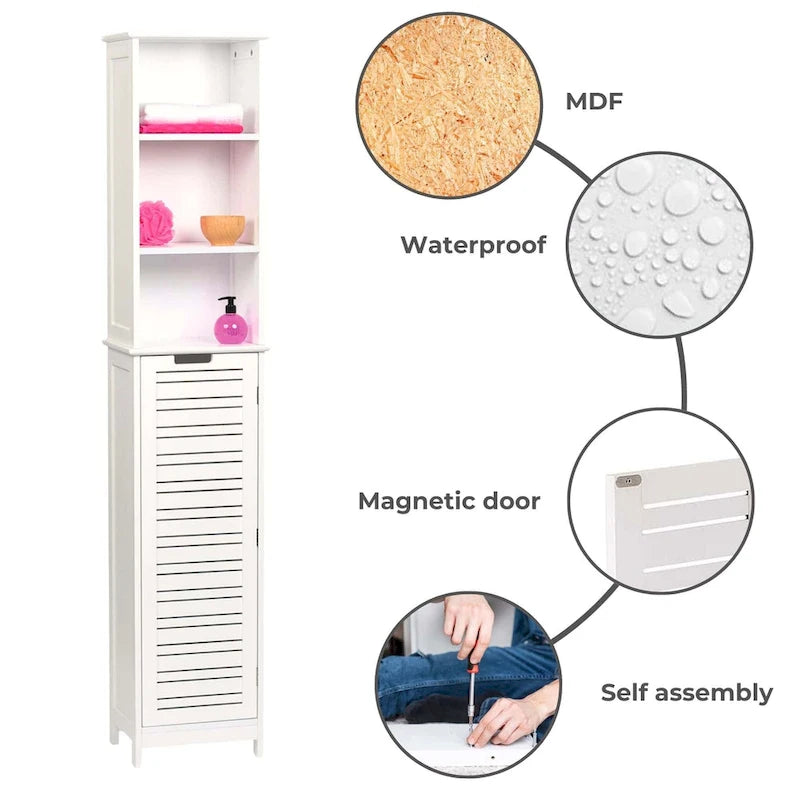 Armoire de rangement haute de salle de bain blanche, meuble de rangement étroit pour linge de maison