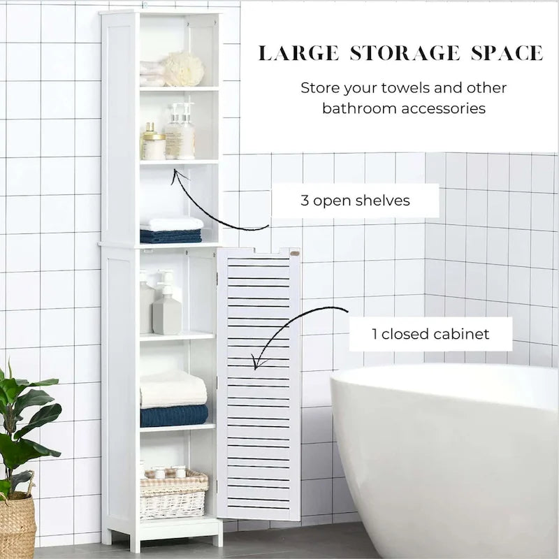 Armoire de rangement haute de salle de bain blanche, meuble de rangement étroit pour linge de maison