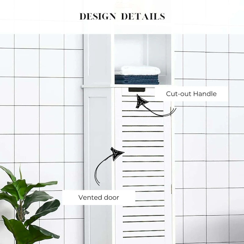 Armoire de rangement haute de salle de bain blanche, meuble de rangement étroit pour linge de maison