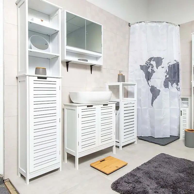 Armoire de rangement haute de salle de bain blanche, meuble de rangement étroit pour linge de maison