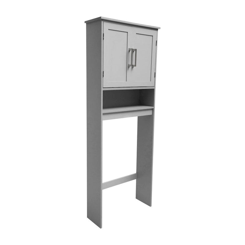 Meuble de rangement gris moderne pour toilettes avec 2 étagères et portes