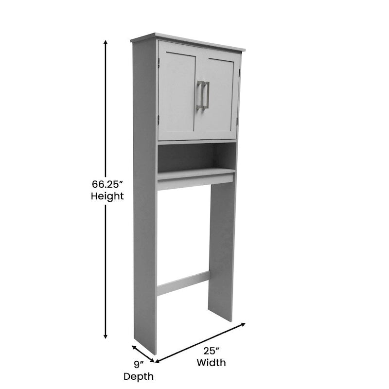 Meuble de rangement gris moderne pour toilettes avec 2 étagères et portes