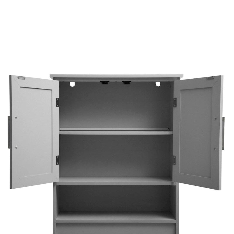 Meuble de rangement gris moderne pour toilettes avec 2 étagères et portes