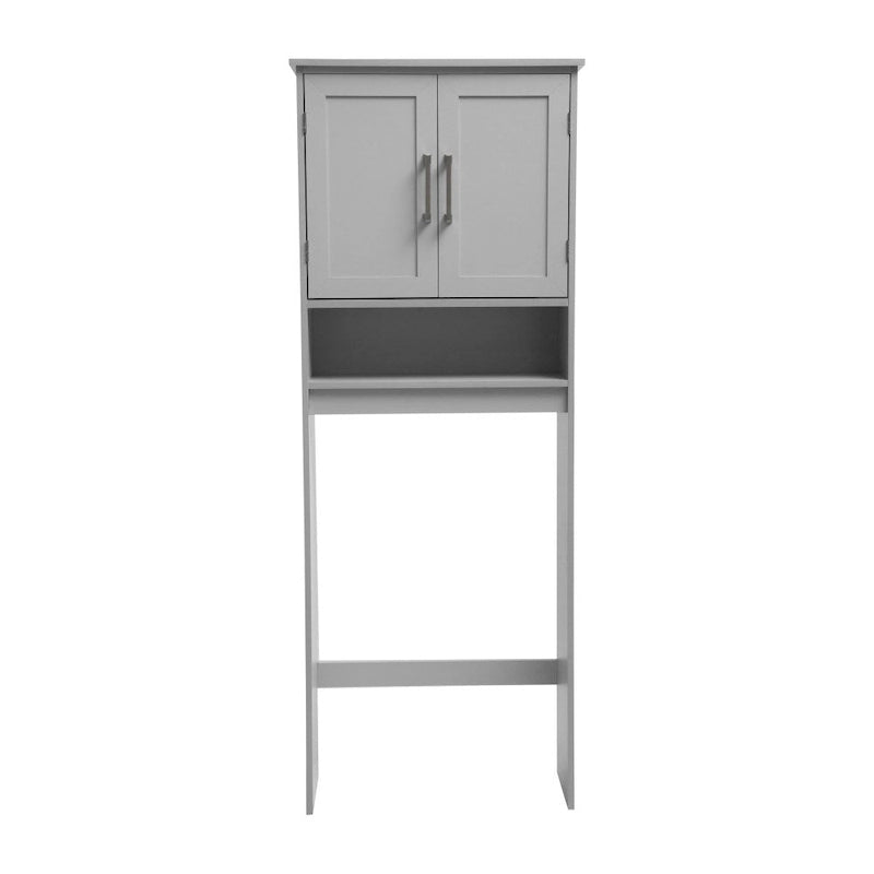Meuble de rangement gris moderne pour toilettes avec 2 étagères et portes