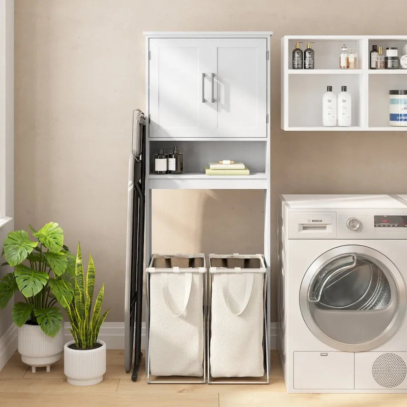 Meuble de rangement gris moderne pour toilettes avec 2 étagères et portes