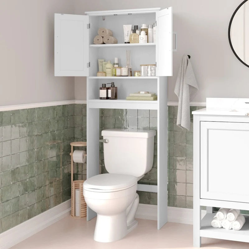 Meuble de rangement gris moderne pour toilettes avec 2 étagères et portes