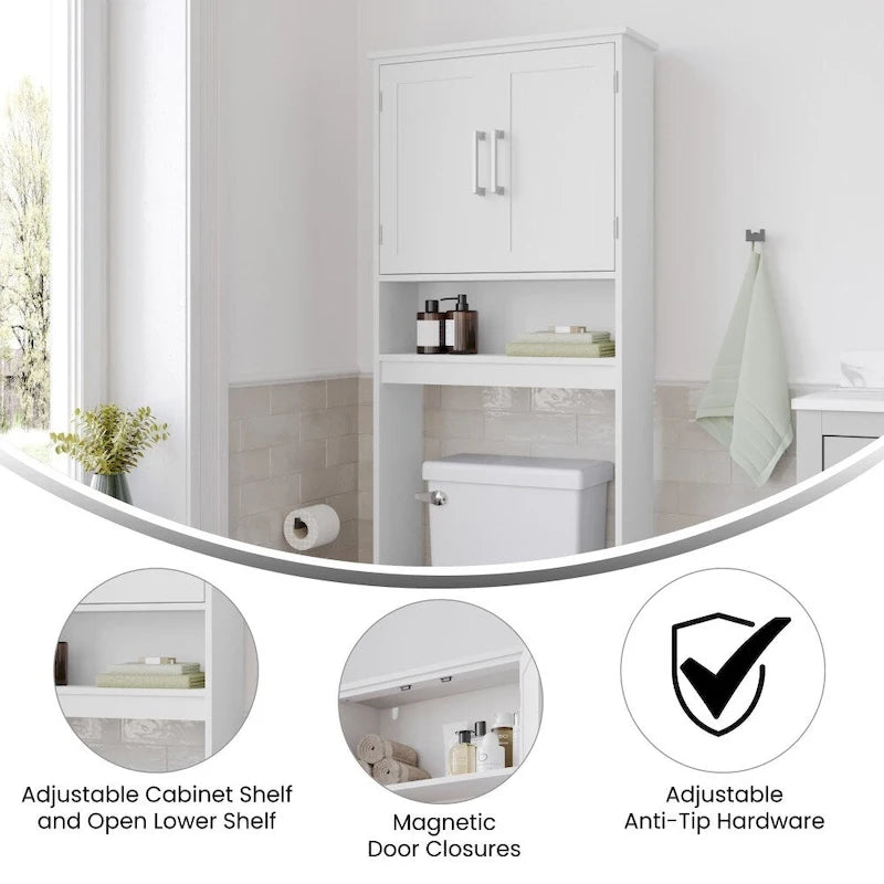 Meuble de rangement gris moderne pour toilettes avec 2 étagères et portes
