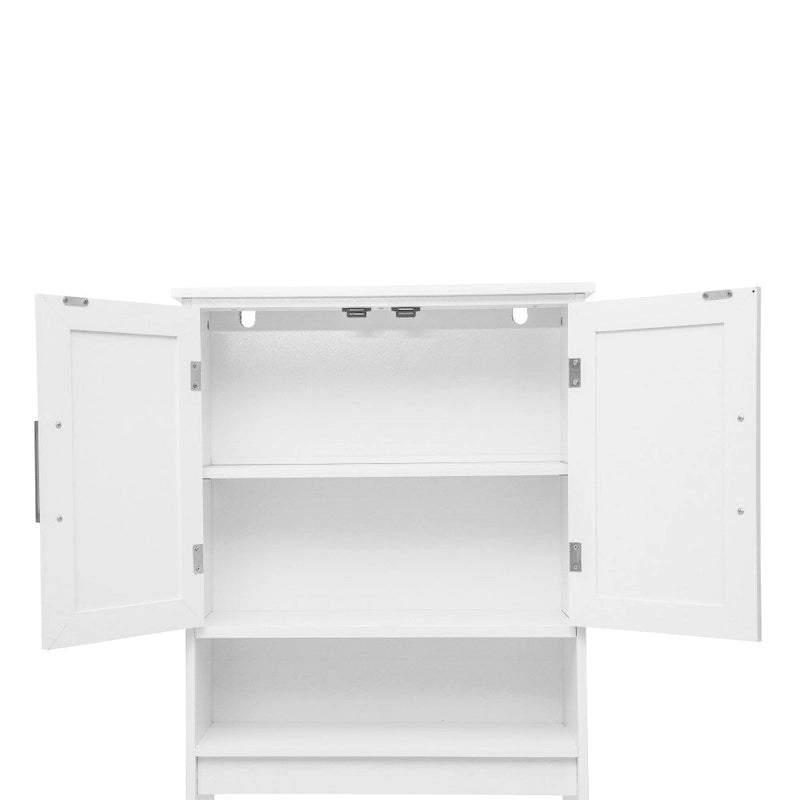 Meuble de rangement gris moderne pour toilettes avec 2 étagères et portes