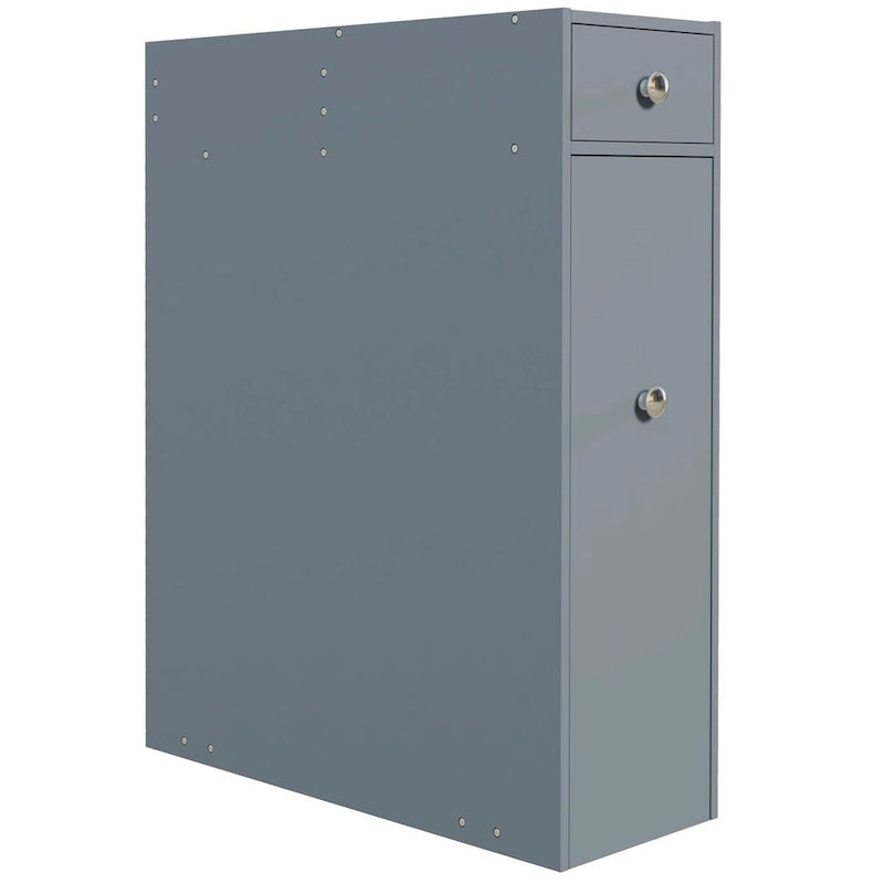 Organisateur de sol de salle de bain gris, meuble de rangement étroit autoportant et peu encombrant
