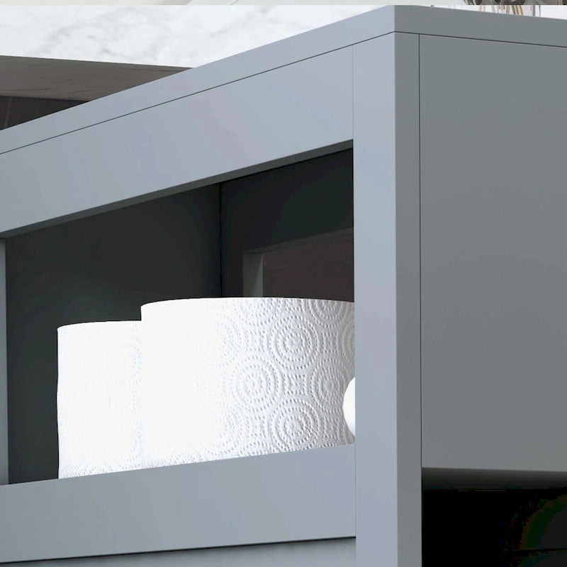 Organisateur de sol de salle de bain gris, meuble de rangement étroit autoportant et peu encombrant