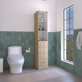 Meuble de rangement moderne en lin pour salle de bain, trois étagères, quatre tiroirs