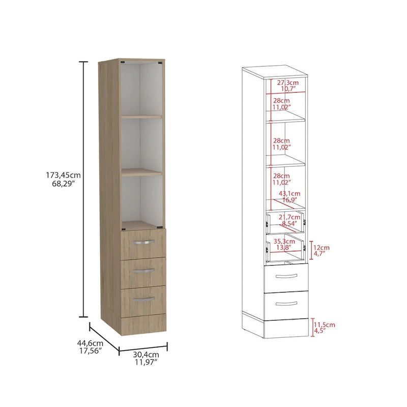 Meuble de rangement moderne en lin pour salle de bain, trois étagères, quatre tiroirs