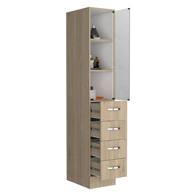 Meuble de rangement moderne en lin pour salle de bain, trois étagères, quatre tiroirs