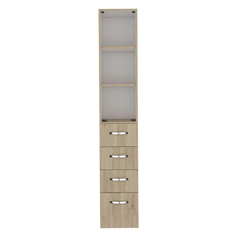 Meuble de rangement moderne en lin pour salle de bain, trois étagères, quatre tiroirs