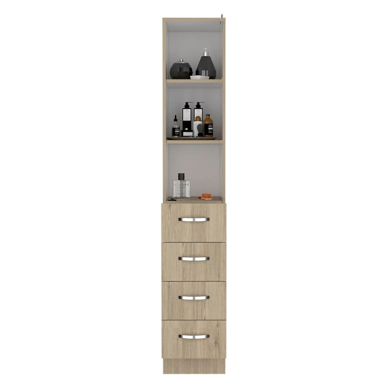 Meuble de rangement moderne en lin pour salle de bain, trois étagères, quatre tiroirs