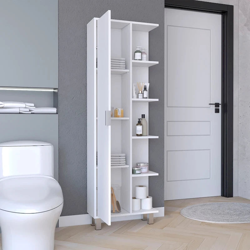 Meuble de rangement pour salle de bain avec quatre étagères ouvertes