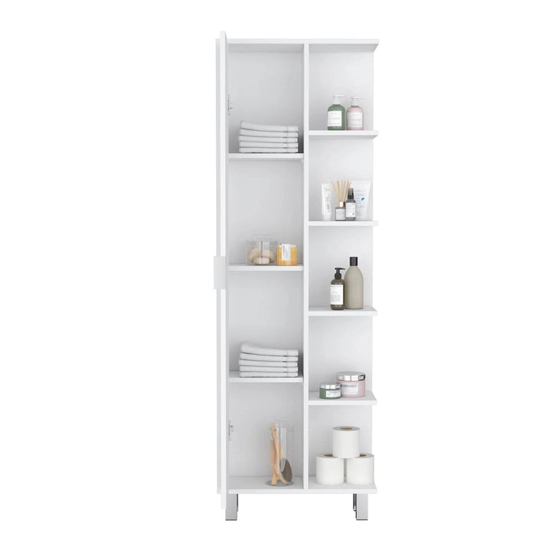 Meuble de rangement pour salle de bain avec quatre étagères ouvertes