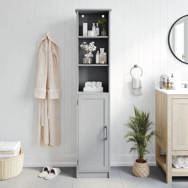 Colonne de rangement de salle de bain autoportante moderne avec étagères et porte à fermeture magnétique