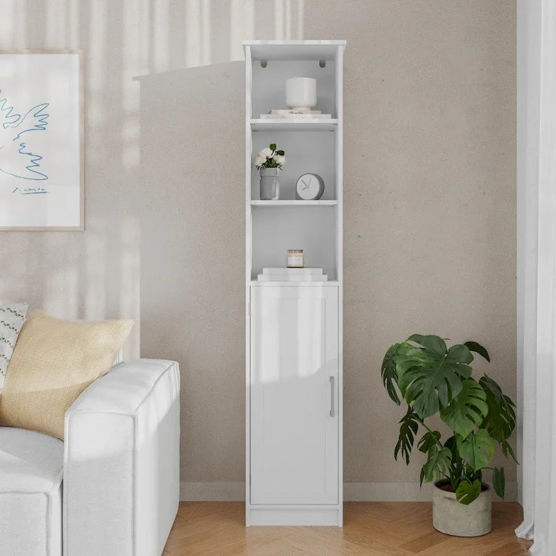 Colonne de rangement de salle de bain autoportante moderne avec étagères et porte à fermeture magnétique