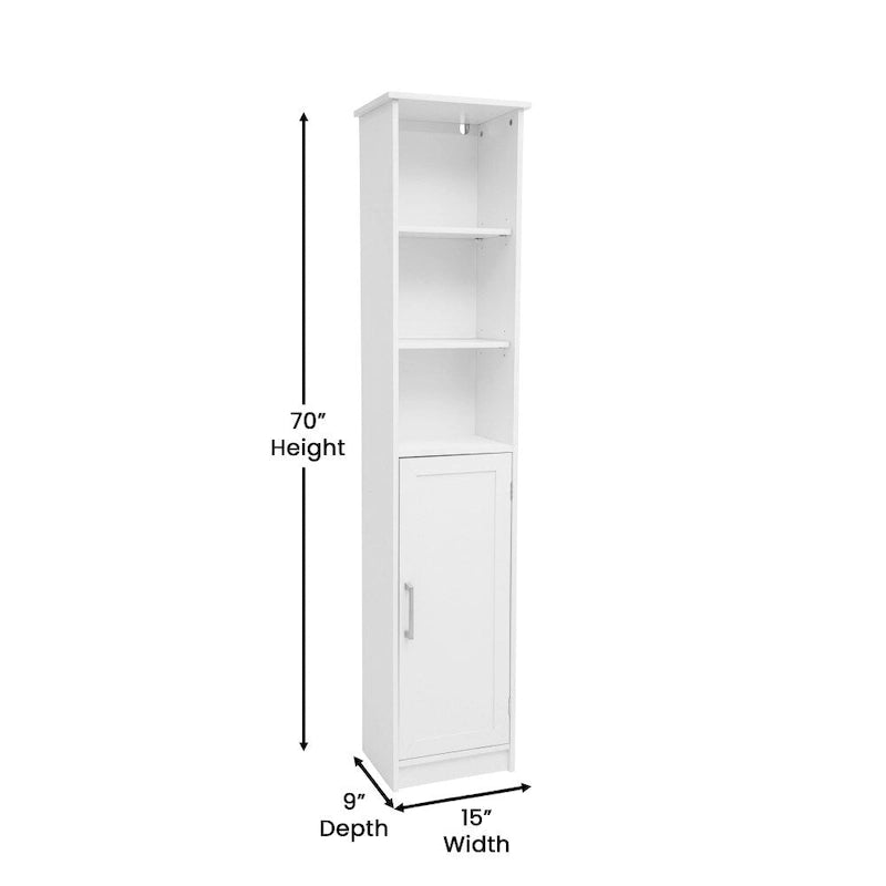 Colonne de rangement de salle de bain autoportante moderne avec étagères et porte à fermeture magnétique