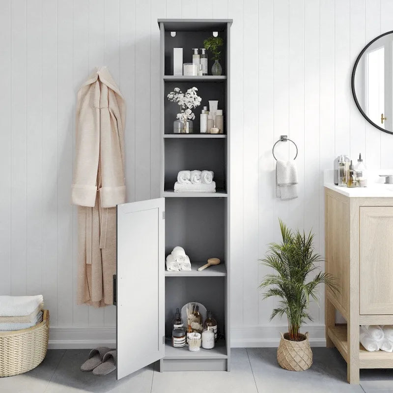 Colonne de rangement de salle de bain autoportante moderne avec étagères et porte à fermeture magnétique