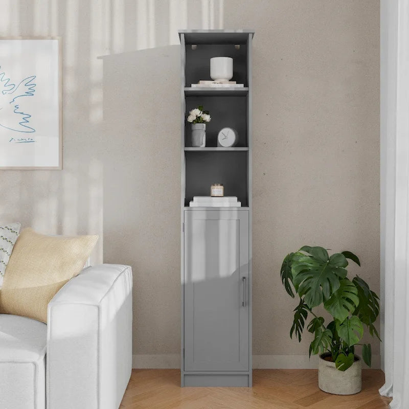 Colonne de rangement de salle de bain autoportante moderne avec étagères et porte à fermeture magnétique