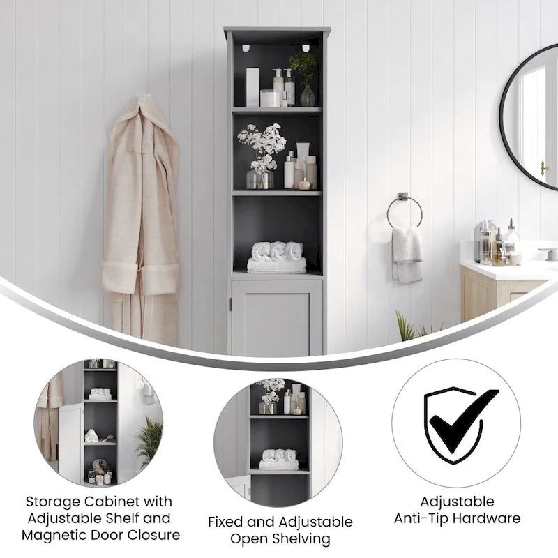Colonne de rangement de salle de bain autoportante moderne avec étagères et porte à fermeture magnétique